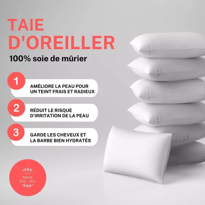 Taie d’oreiller en 100% soie de mûrier